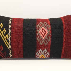 Handmade Lumbar kilim pillow 10x20 inch (25x50 cm) Oriental Boho pillow Turkish Kilim pillow cover Chair pillow Small Oblong Kilim A-962