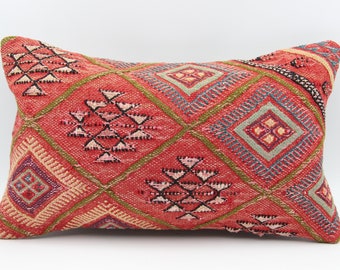 Turkish kilim pillow cover 12x20 inch  Armchair Pillow Knitting Pillow Lumbar Throw Pillow Kilim Cushion Cover B-1816