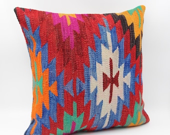 Funda de almohada Chevron Kilim hecha a mano, 18 x 18, cojín rústico oriental