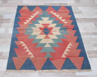 Vintage Kilim Rug: 3'6x2'7, Small Bohemian Entry Rug
