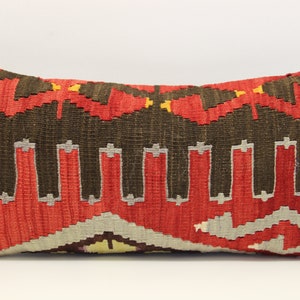 Handmade Lumbar kilim pillow 10x20 inch (25x50 cm) Oriental Boho pillow Turkish Kilim pillow cover Chair pillow Small Oblong Kilim A-999