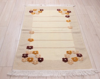 Alfombra Kilim de lana hecha a mano, alfombra turca pequeña de 1,40 m x 0,85 m