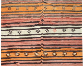 Alfombra Kilim turca vintage, 11'1x5'5, alfombra de área boho de lana tejida a mano