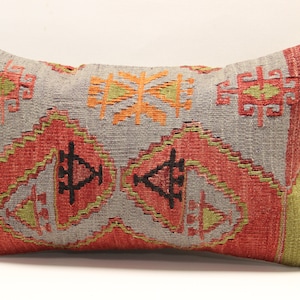 Handmade Kilim pillow cover 12x20 inch decorative Pillow Bohemian Lumbar Oriental Throw Pillow Kelim art deco style Cushion Cover B-1576
