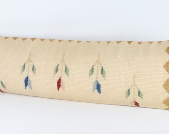 Funda de almohada lumbar Kilim vintage de 35 x 122 cm, estilo bohemio étnico