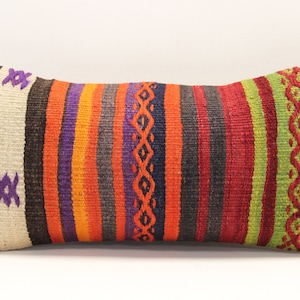 Decorative Lumbar kilim pillow 10x20 inch Oriental Boho pillow Turkish Anatolian Kelim pillow cover ethnic cushion cover A-1624
