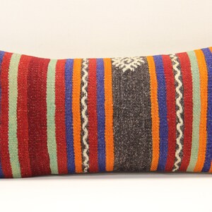 Decorative Lumbar kilim pillow 10x20 inch Oriental Boho pillow Turkish Anatolian Kelim pillow cover ethnic cushion cover A-1562