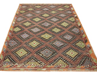 Handmade Wool Kilim Rug 9'6x6'4, Turkish Bohemian Area Rug