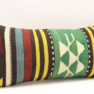 Decorative Lumbar kilim pillow 10x20 inch Oriental Boho pillow Turkish Anatolian Kelim pillow cover ethnic cushion cover A-1609