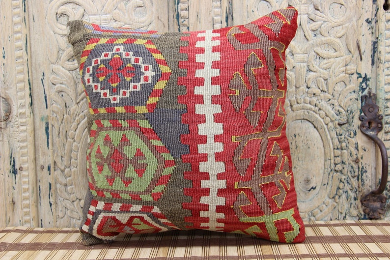 Kilim pillow 16x16 inch 40x40 cm Decorative pillow Boho kelim pillow Interior design Retro Home Decor Natural Dye Kilim Cushion M-1305