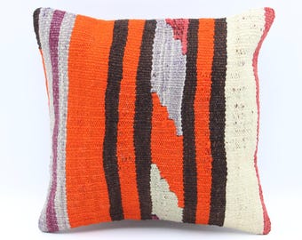 Vintage Kilim Pillow Cover 12x12 Inch: Handmade Anatolian Bohemian Geometric Bolster Throw cushion
