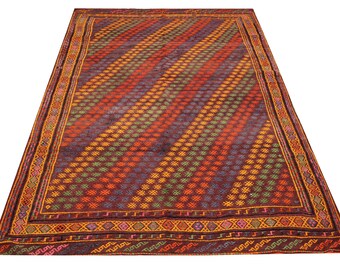 Handwoven Wool Kilim Rug, Vintage Turkish Area Rug, 10.7x6.1 ft