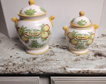 MSRF INC, Vintage Pasta and Olives Ceramic Canister Jars