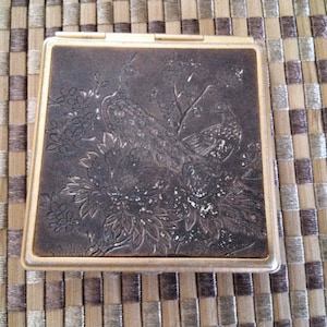 Vintage Compact with Peacock Engraving