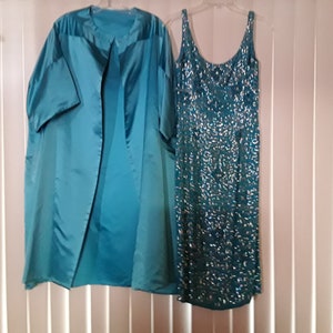 Vintage Elizabeth Arden Sequin Cocktail Dress and matching Satin Jacket
