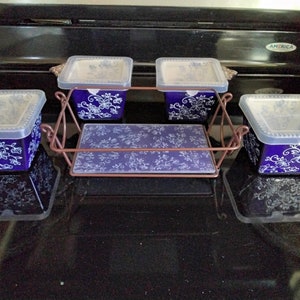 Set of 4 temp-tations 10 oz ramekins with lids and wire rack-  Floral Lace