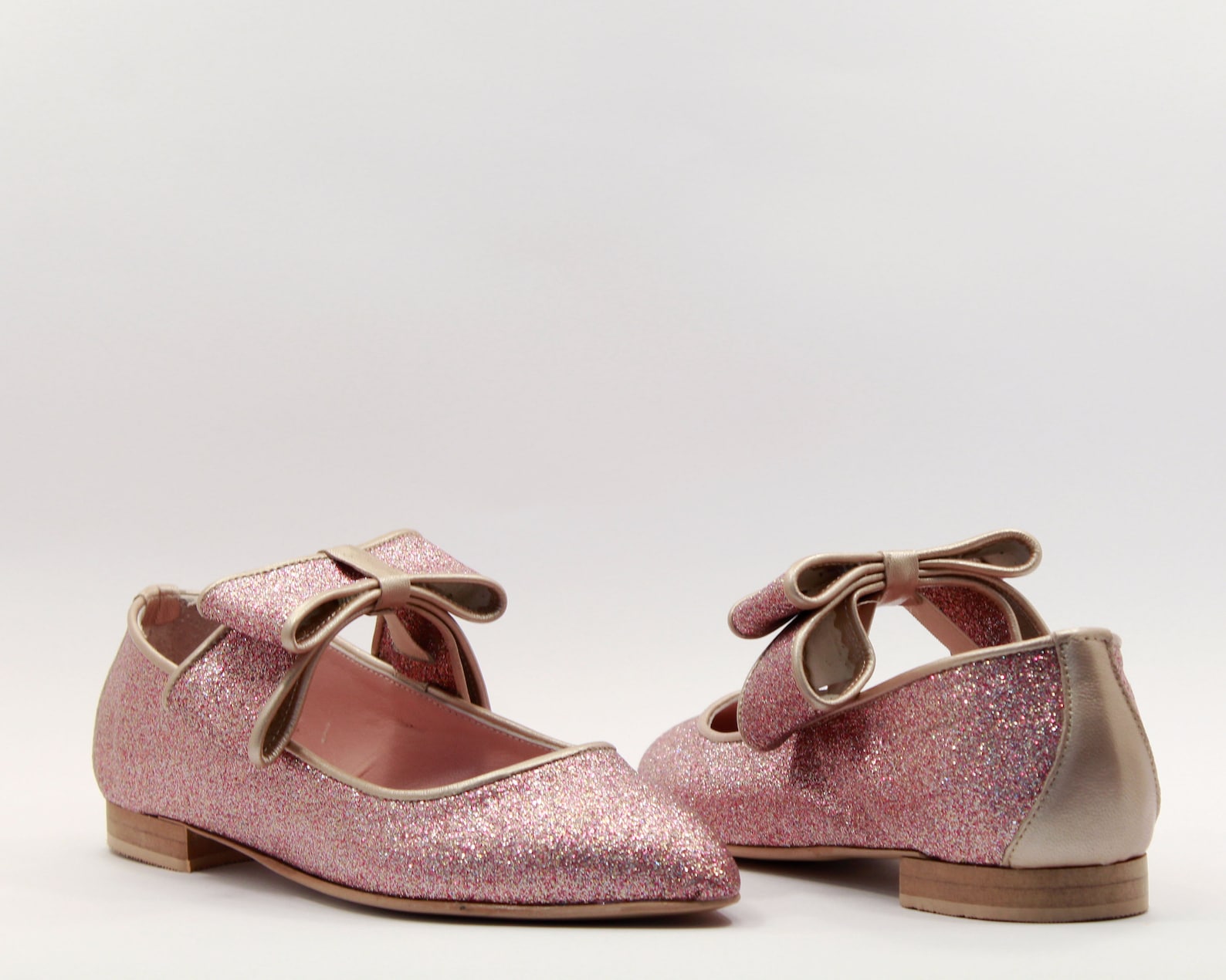 pink glitter women shoes flats glitter shoes bows ballerinas pink bows womens pink shoes nude ballet pink glitter flats handmade