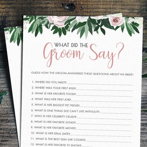 Floral What Did The Groom Say Bridal Shower Game, What Did The Groom Say, Printable What Did The Groom Say, Bridal Shower Games, Download