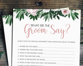 Floral What Did The Groom Say Bridal Shower Game, What Did The Groom Say, Printable What Did The Groom Say, Bridal Shower Games, Download