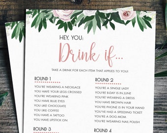 Bachelorette Party Games, Drink If Game, Printable Bachelorette Games, Hen's Night, Hen Party, Watercolor Floral, Drinking, Instant Download