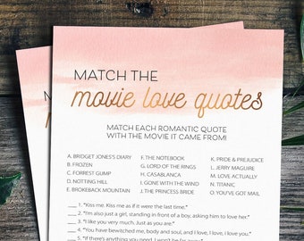 Floral Bridal Shower Games, Match the Romantic Movie Love Quotes Game, Printable Bachelorette Games, Instant Download, Hen Party Games