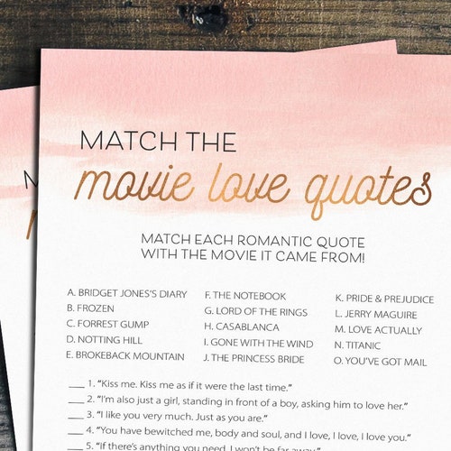 Match the Movie Love Quote Printable Bridal Shower Floral Etsy