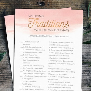 Why Do We Do That Game, Wedding Traditions Guessing Game Printable, Bridal Shower Trivia Games, Instant Download, Hen Party Games BG