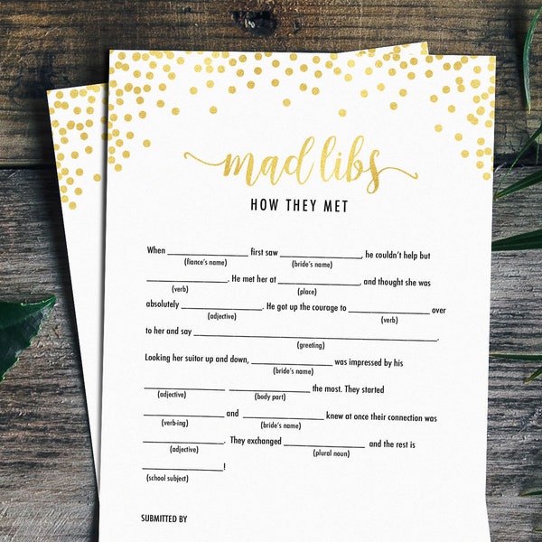 Mad Libs Wedding, Bridal Mad Libs, Shower Games Printable, Madlibs, Hens Party Games, How They Met, Digital Download PDF, GC