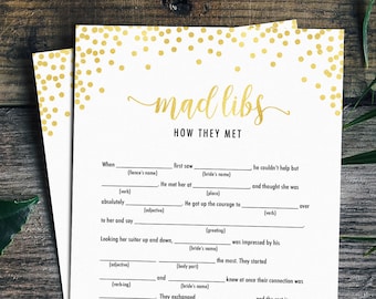 Matrimonio Mad Libs, Mad Libs nuziale, Giochi doccia stampabili, Madlibs, Giochi di addio al nubilato, Come si sono incontrati, Download digitale PDF, GC