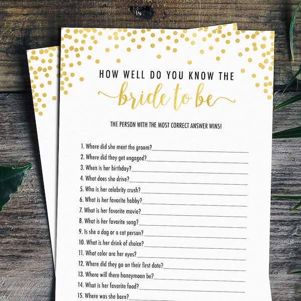 Who Knows the Bride Best Bridal Shower Game, Bachelorette Games, Bridal Shower Games, Digital Download, Wedding Shower Game, GC