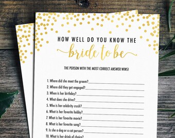 Who Knows the Bride Best Bridal Shower Game, Bachelorette Games, Bridal Shower Games, Digital Download, Wedding Shower Game, GC