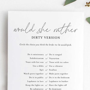 Dirty Would She Rather Bachelorette Party Game, Printable Bachelorette Games, Naughty Hen Party Games, Digital Download, Minimal