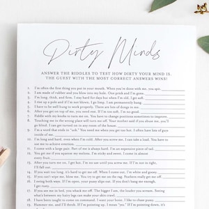 Dirty Minds Game Bachelorette Games, Bachelorette Party, Hen Party Games, Dirty Bachelorette, Minimal