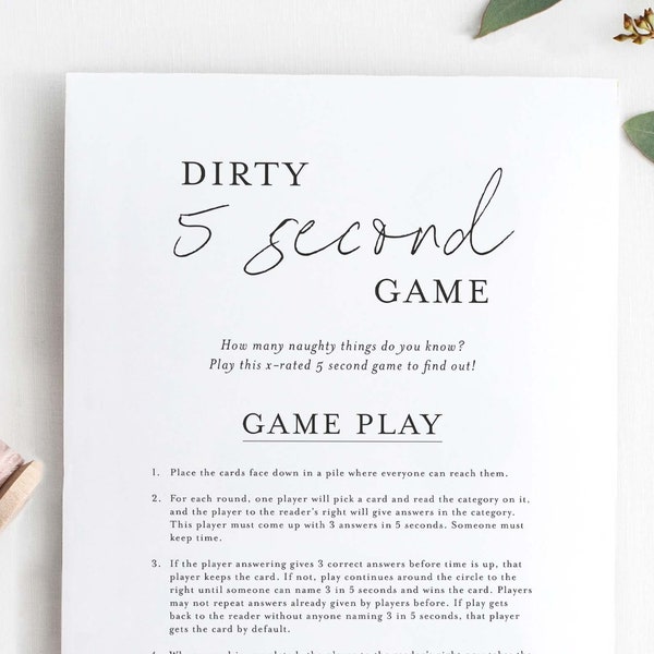 Dirty 5 Second Game Bachelorette Party, Bachelorette Games, 5 Second Rule, Hen Party Games PRINTABLE, Digital Download Minimal