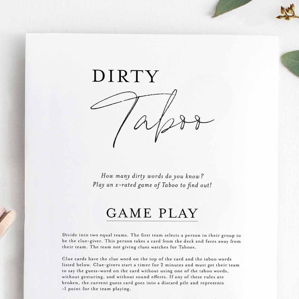 Dirty Bachelorette Party Taboo, Bachelorette Games, Hen Party Games PRINTABLE, Rude Taboo, Don't Say It, Hens Party Games, Party Favors