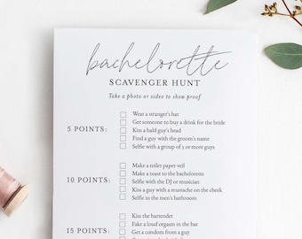 Bachelorette Scavenger Hunt Template Jeux de Bachelorette Bachelorette Party Téléchargement numérique Jeux de fête de poule Minimal