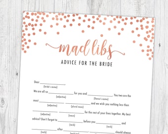 Mad Libs Matrimonio Oro rosa, Mad Libs nuziale, Giochi doccia stampabili, Madlibs, Coriandoli d'oro, Consigli per la futura sposa, Download digitale RGC