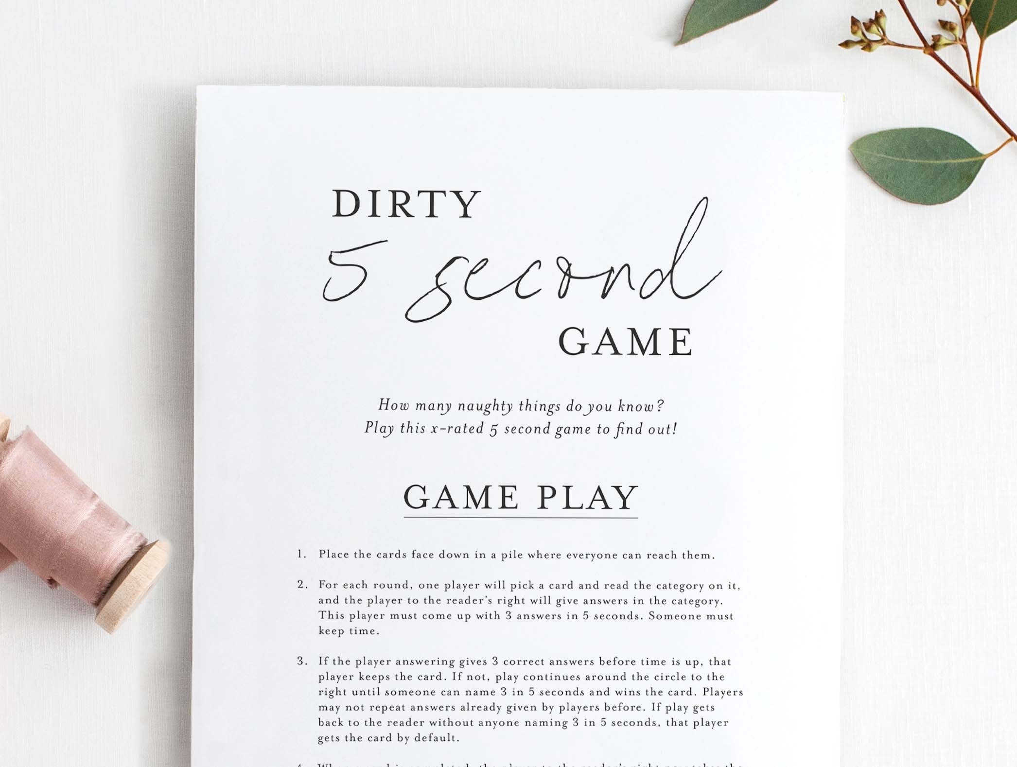 Dirty 5 Second Game Bachelorette Party Bachelorette Games 5 Etsy