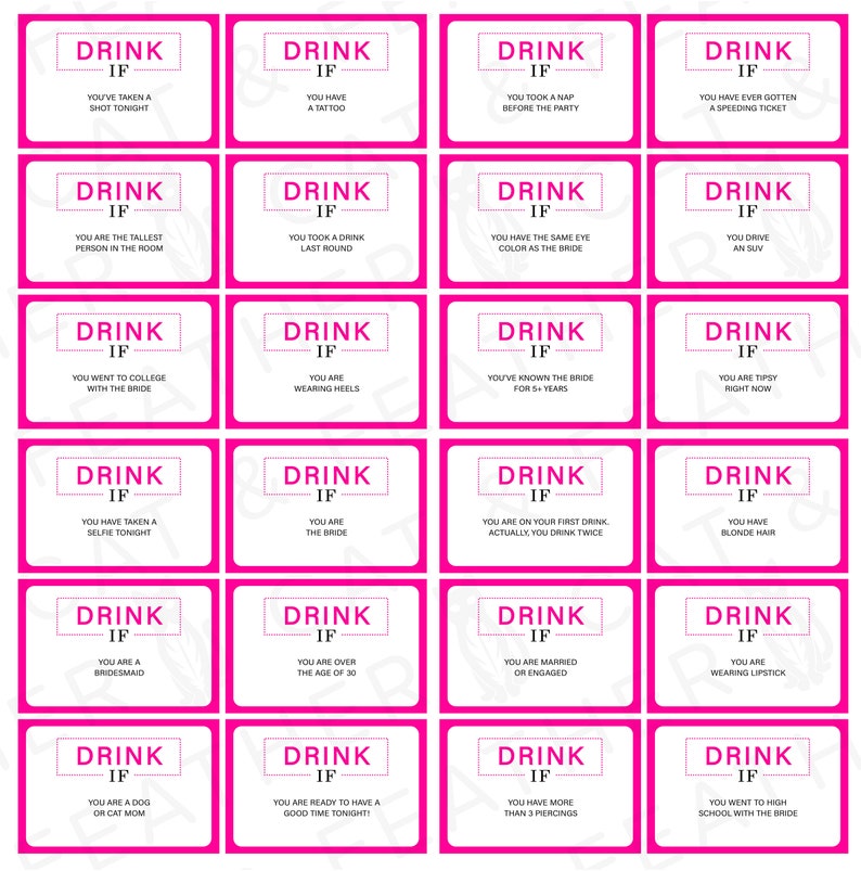 Bachelorette Party Games Drink If Game Printable | Etsy