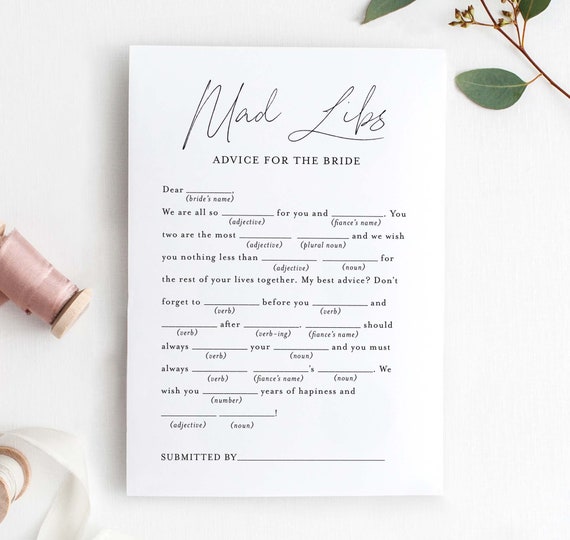 Minimal Script Mad Libs, Bachelorette Party Games, Bridal Mad Libs, Shower Games Printable, Advice for Bride to Be, Digital Download PDF