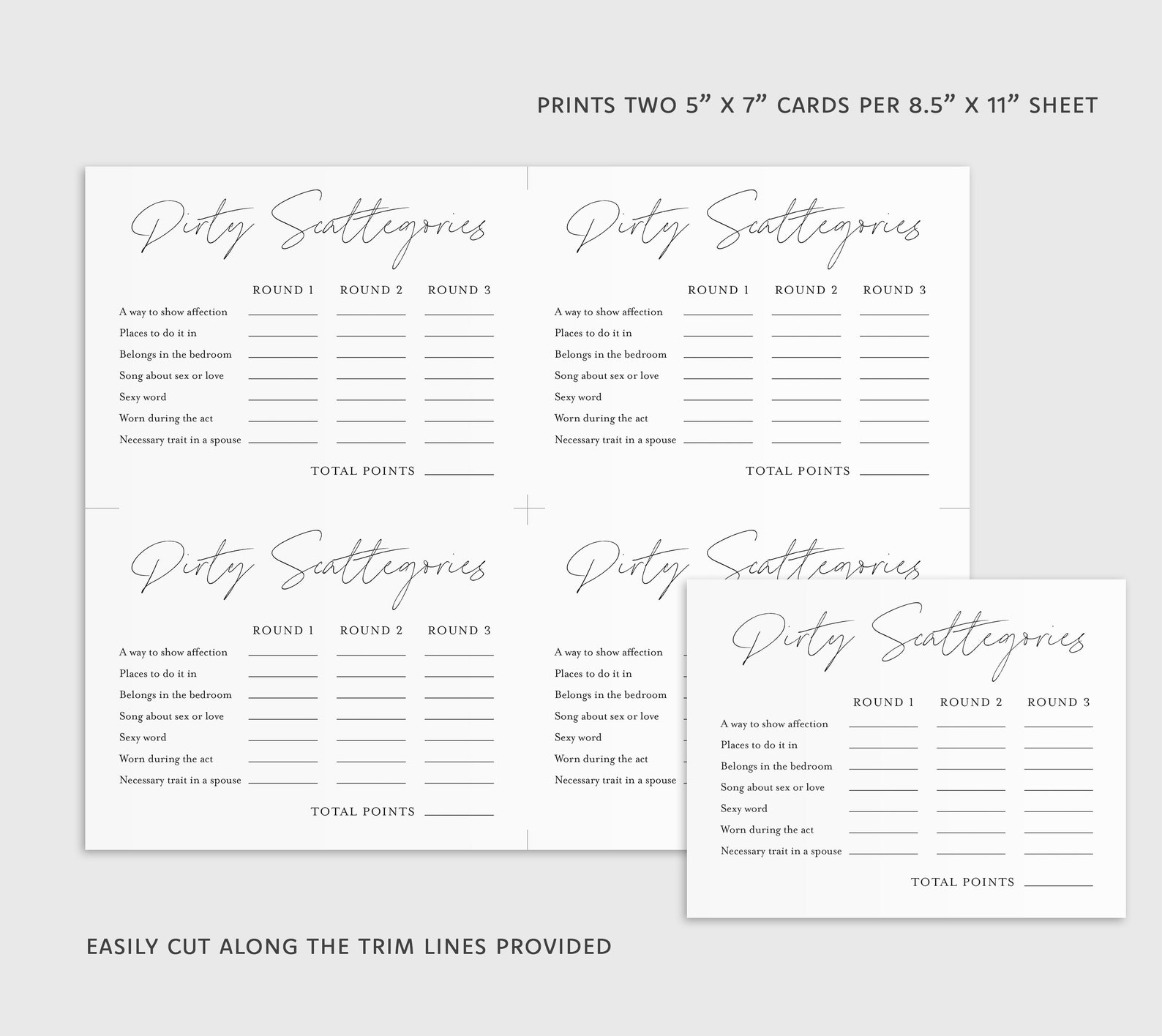Dirty Bachelorette Scattergories Game Printable Bachelorette - Etsy