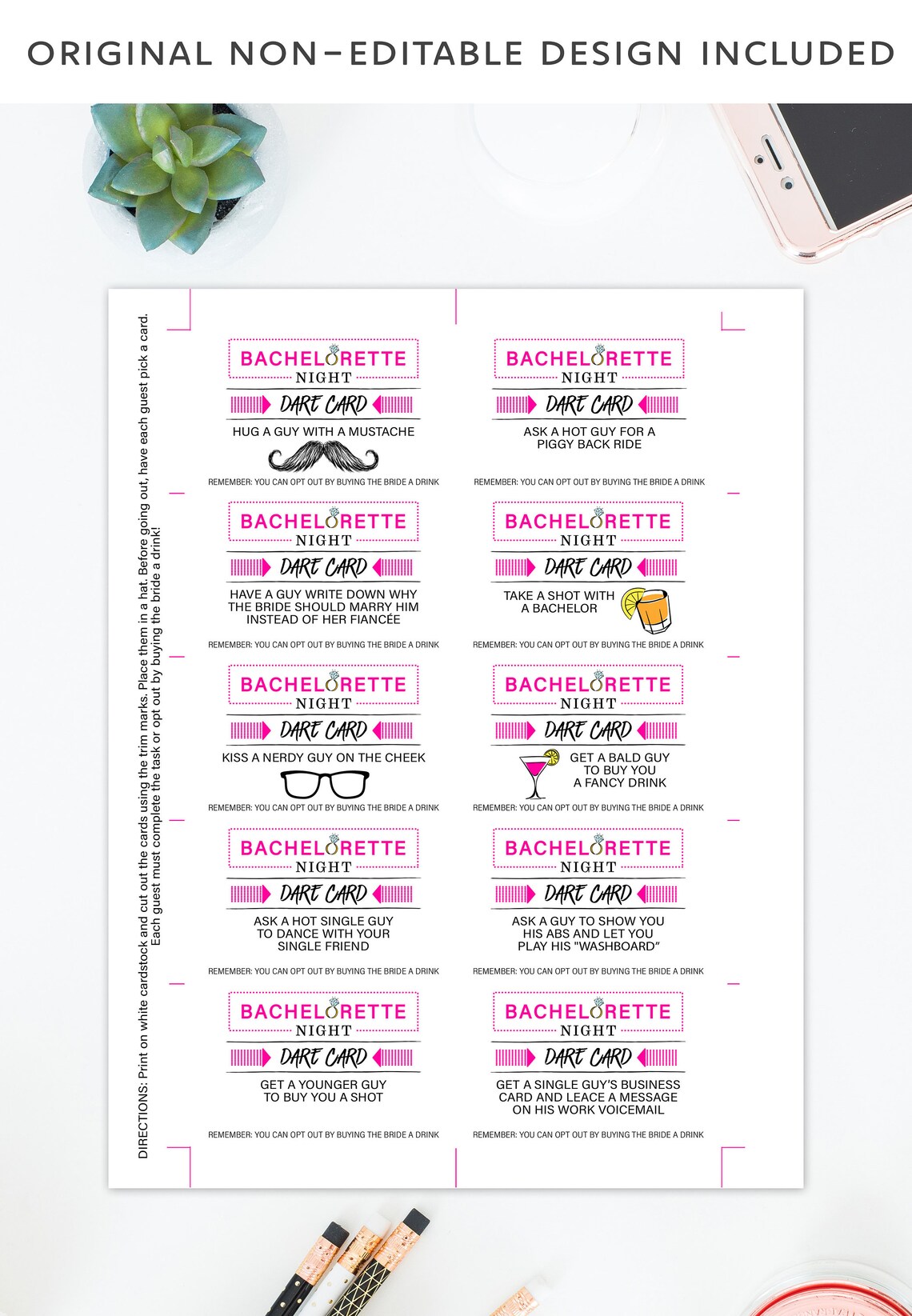Bachelorette Dare Cards Editable Bachelorette Games - Etsy