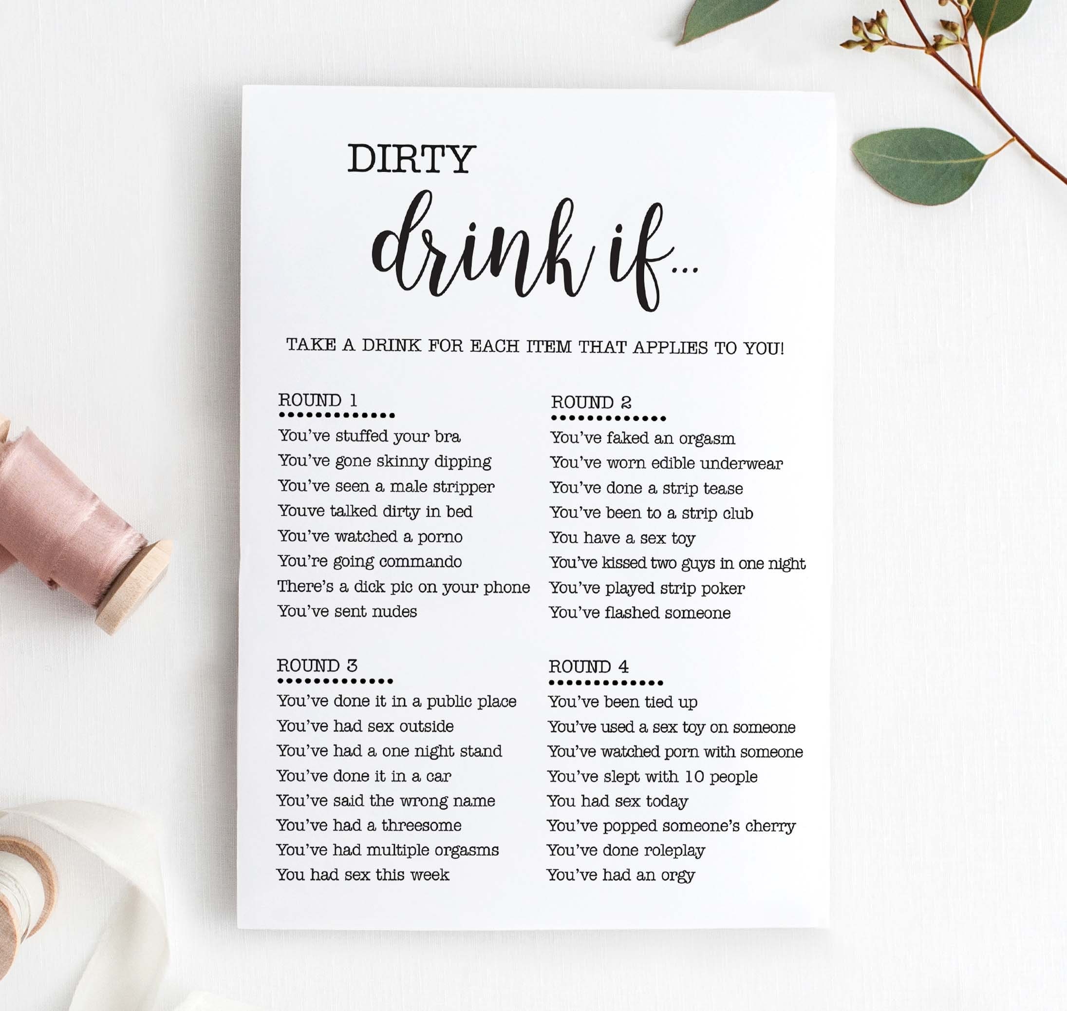 Dirty Drink If PRINTABLE Bachelorette Games Bachelorette image image picture