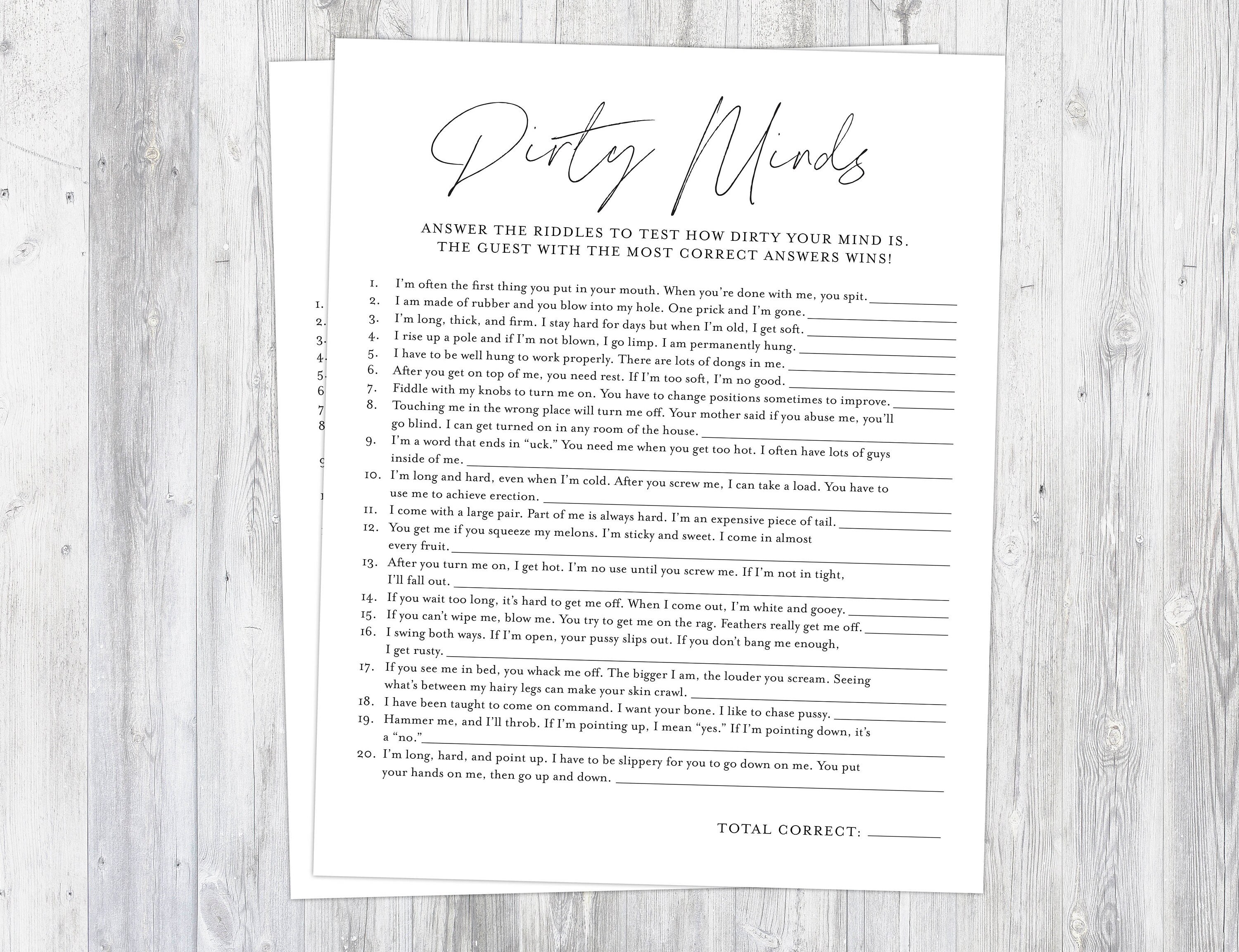 Naughty Bachelorette Game, Bridal Shower Games, Hens Party Game, Dirt…