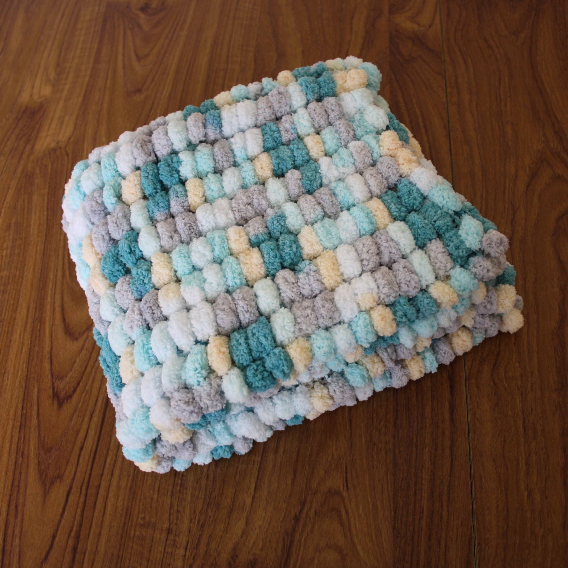 Turquoise Mix Knitted Pom Pom Car Seat or Moses Basket Blanket Etsy UK