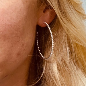 Fine silver hoop earrings &quot;Hawaii&quot;, designed with mini spheres. The outside diameter is 2 inches (5 cm)
