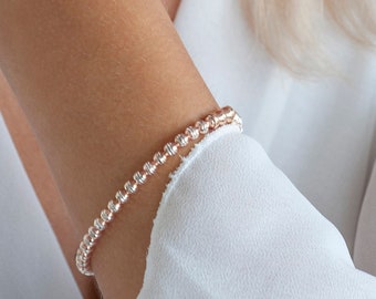 Silver stretch bracelets in shiny silver, rosé, gold and rhodium plated, alls sizes available, handmade of sparkling sterling silver