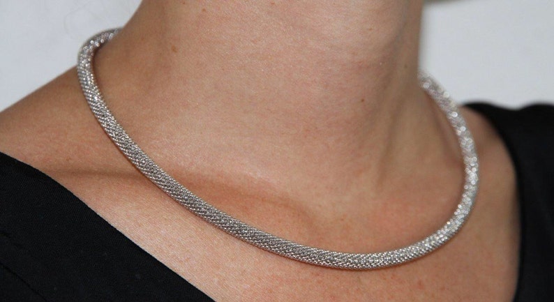 Beautiful sterling silver necklace with diamond effect and an easy to handle magnetic clasp image 1