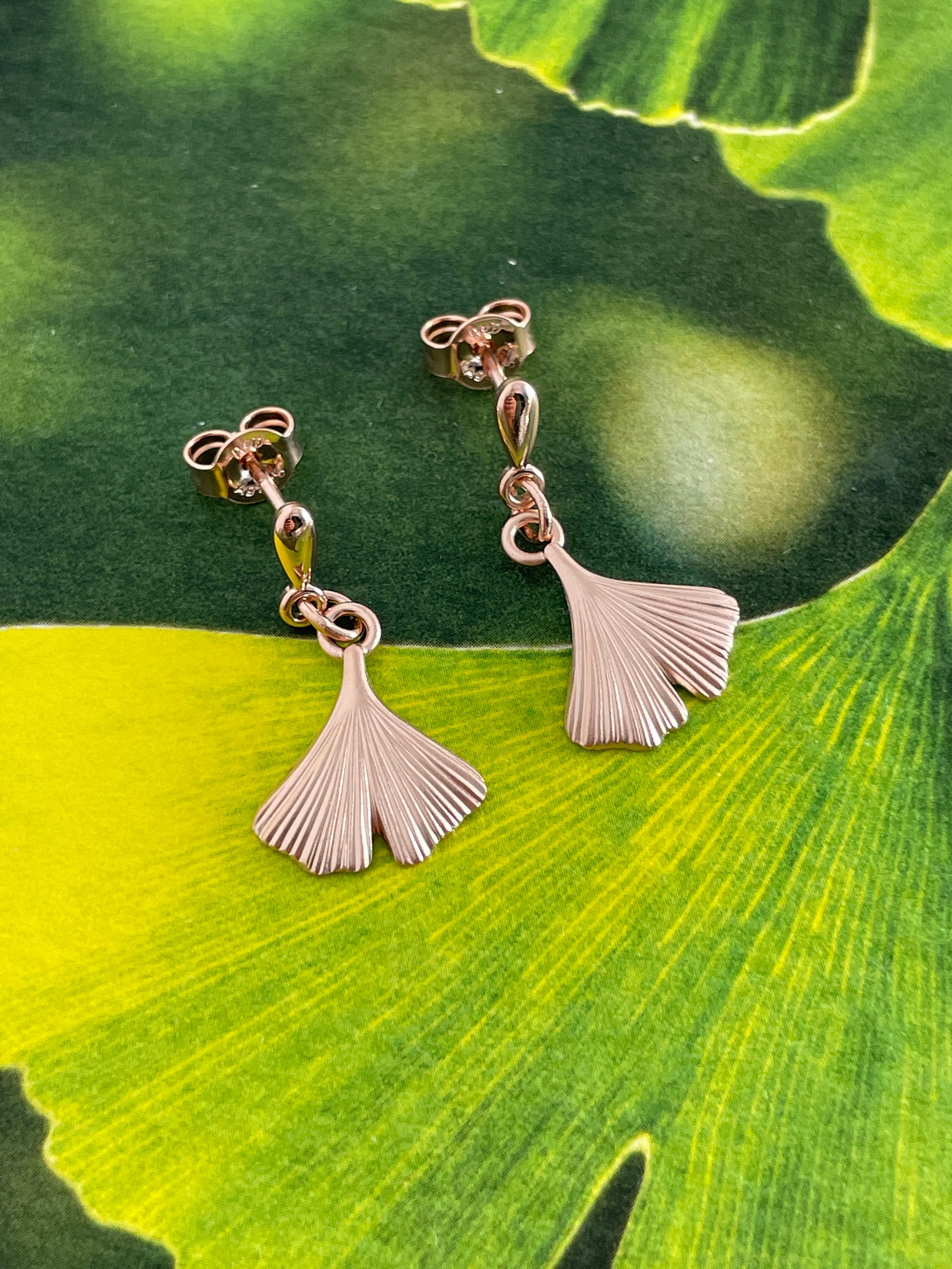Regali di Natale ✦Springlight S925 - Orecchini da donna in argento Sterling 925 con foglia di ginkgo, da appendere a mano, da donna, idea regalo per donne (oro