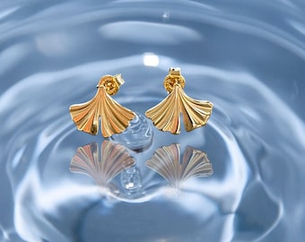 Kleiner Ohrstecker "Sunshine-Ginkgo" en plata 925 y oro